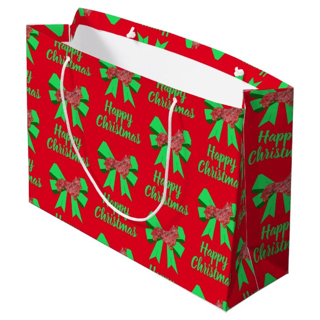 Corgi Welsh Christmas Dog & Green Bow Large Gift Bag (Back Angled)