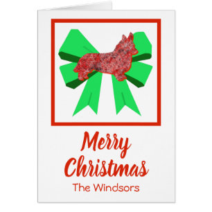 Corgi Welsh Cute Christmas Dog & Green Bow Card