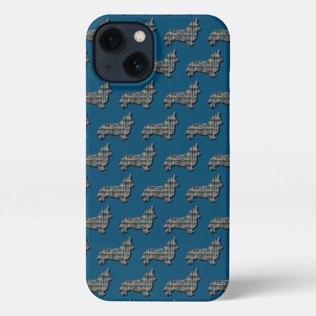 Corgi Welsh Dog Cute Silhouette Grid Blue iPhone Case (Back)