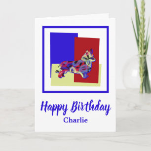 Corgi Welsh Dog Red Blue Yellow Birthday Card