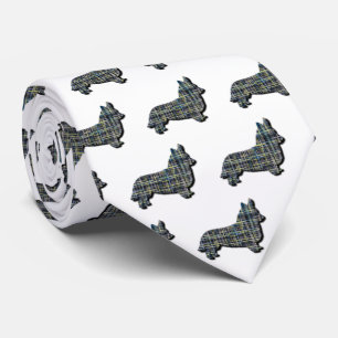 Corgi Welsh Dog Yellow & Black Grid White Tie