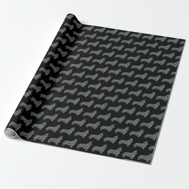 Corgi Welsh Y&B Grid Line Black Wrapping Paper (Unrolled)