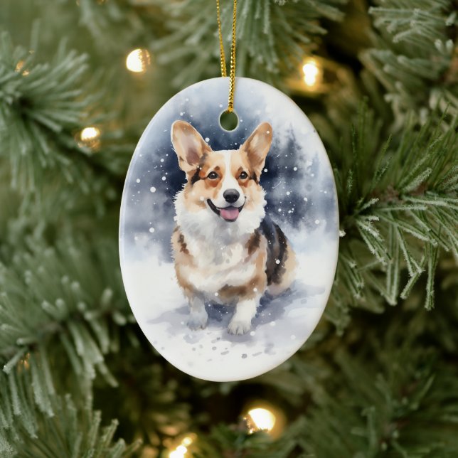 Corgi Winter Wonderland Ceramic Ornament (Tree)