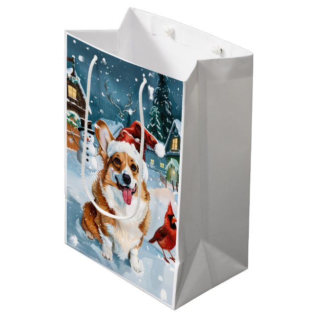 Corgi Winter Wonderland Christmas Joy Medium Gift Bag (Front Angled)