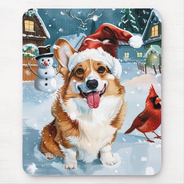 Corgi Winter Wonderland Christmas Joy Mouse Pad (Front)