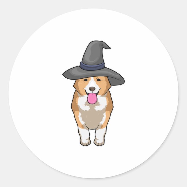 Corgi Witch Classic Round Sticker (Front)