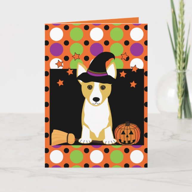 Corgi Witch Halloween Card (Front)