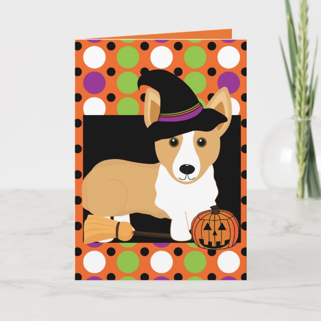 Corgi Witch Halloween Card (Front)