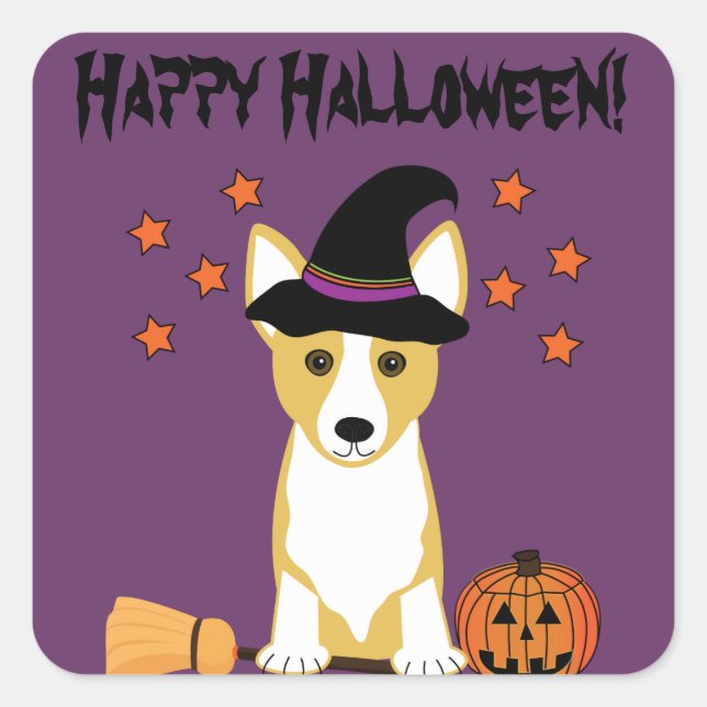 Corgi Witch Halloween Stickers (Front)