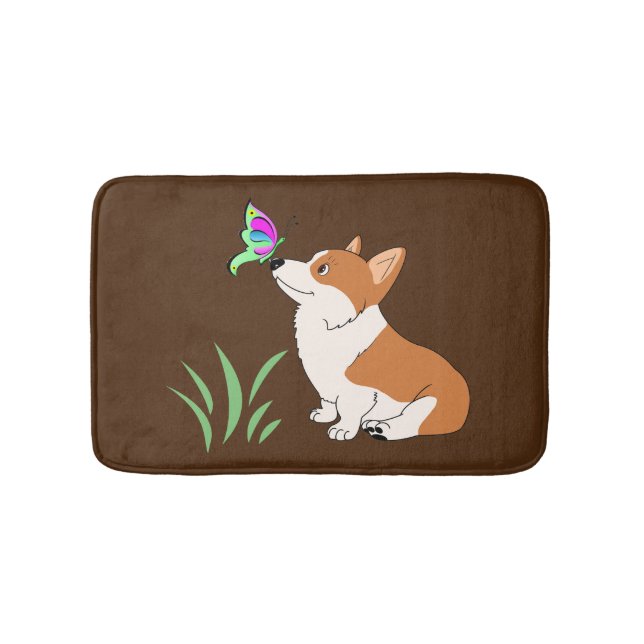 Corgi with Butterfly Bath Mat (Front)