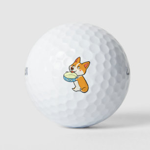 Corgi With Dish Golf Balls