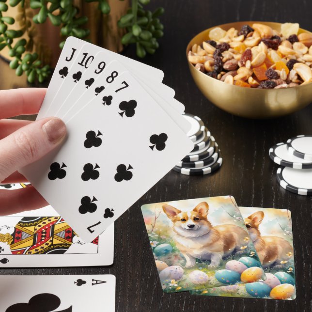 Corgi with Easter Eggs Holiday Playing Cards (In Situ)