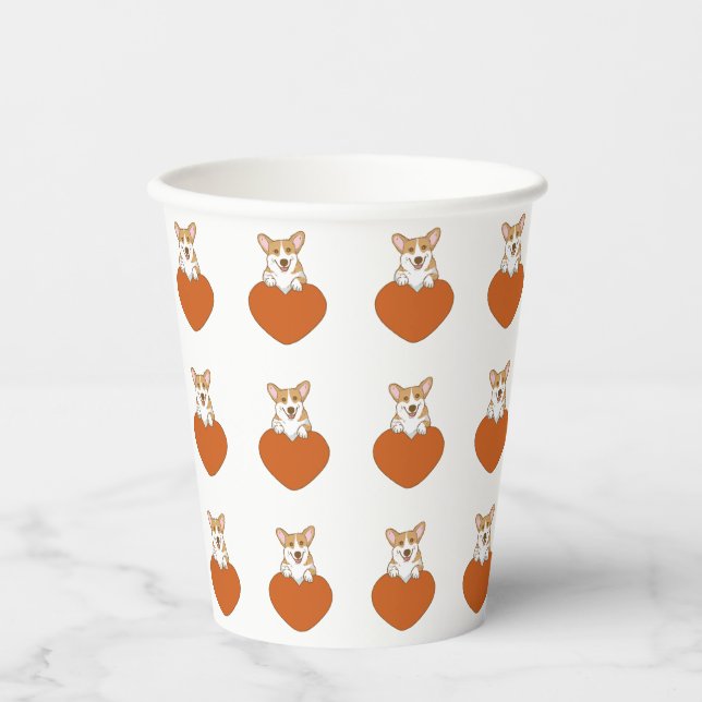 Corgi With Heart Cute   Paper Cups (Front)