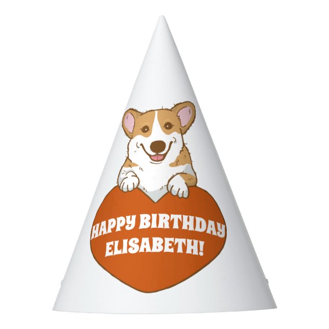 Corgi With Heart Cute Personalized Party Hat (Front)