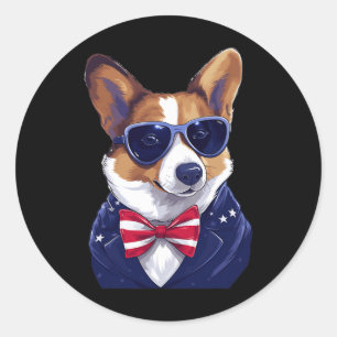 Corgi With Patriotic Usa Flag American Independenc Classic Round Sticker