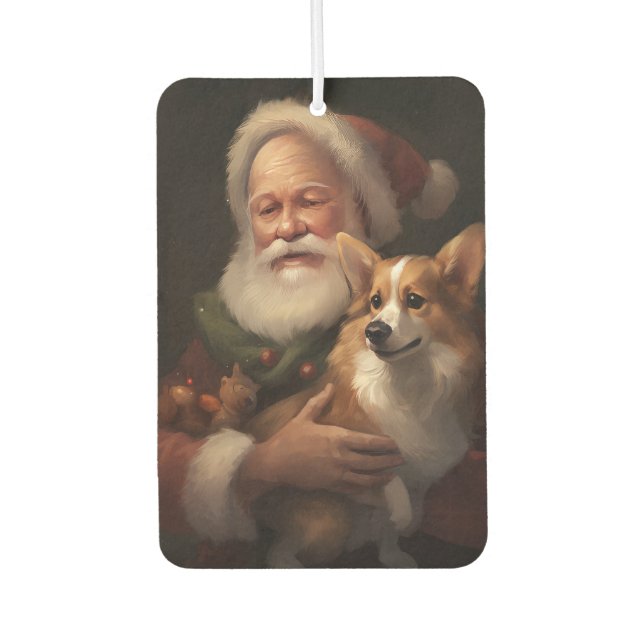 Corgi With Santa Claus Festive Christmas Air Freshener (Front)