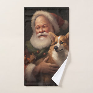 Corgi With Santa Claus Festive Christmas Bath Towel Set