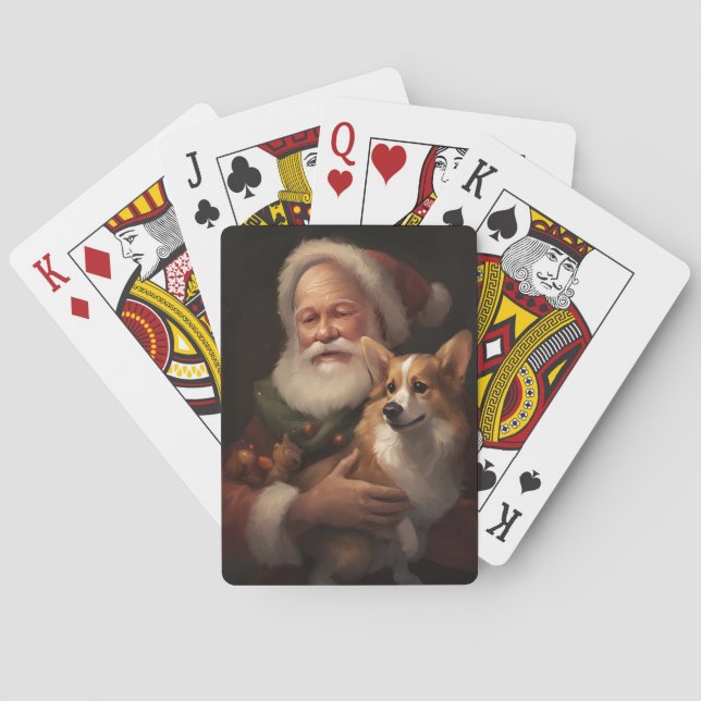Corgi With Santa Claus Festive Christmas Playing Cards (Back)