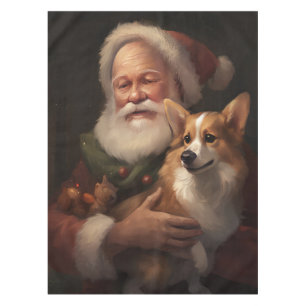 Corgi With Santa Claus Festive Christmas Tablecloth