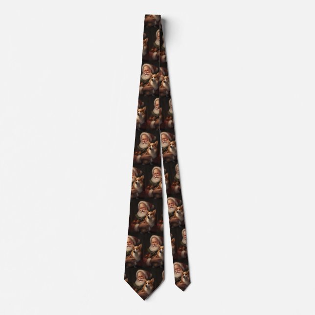 Corgi With Santa Claus Festive Christmas Tie (Front)