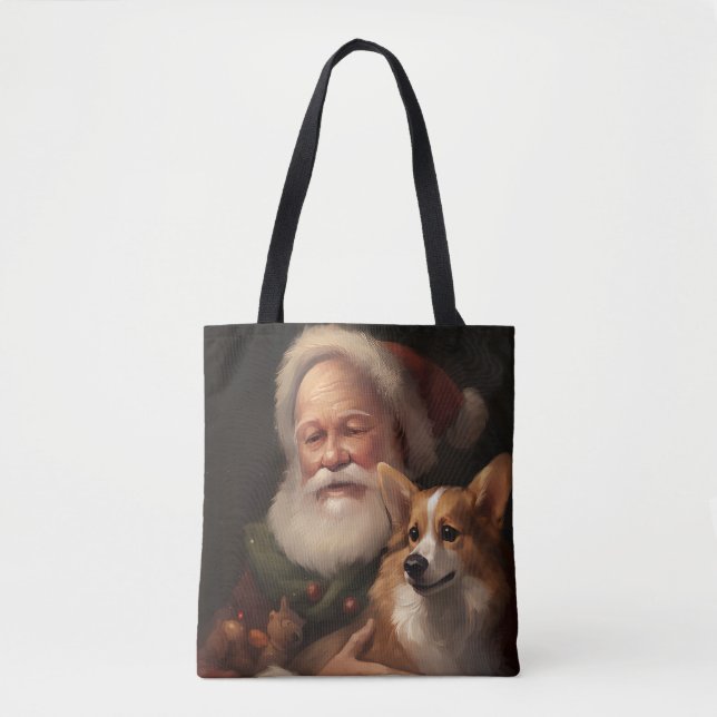 Corgi With Santa Claus Festive Christmas Tote Bag (Front)