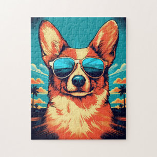 Corgi with sunglasses at a tropical beach jigsaw puzzle