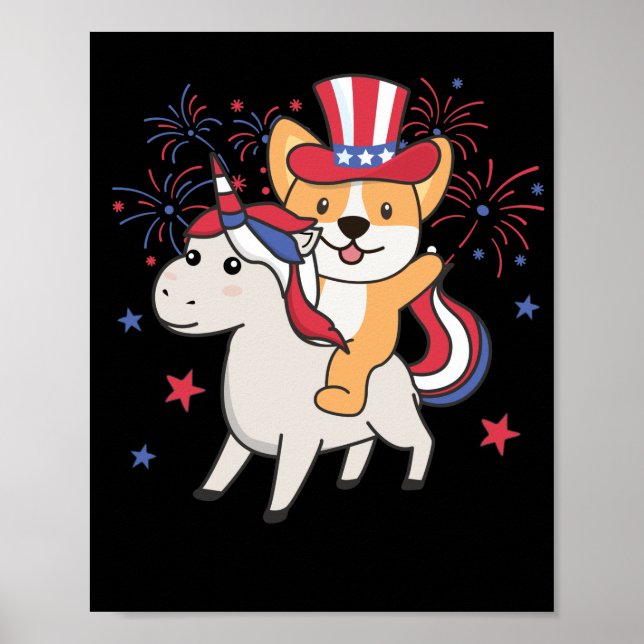 Corgi With Unicorn For The Fourth Of July Poster (Front)