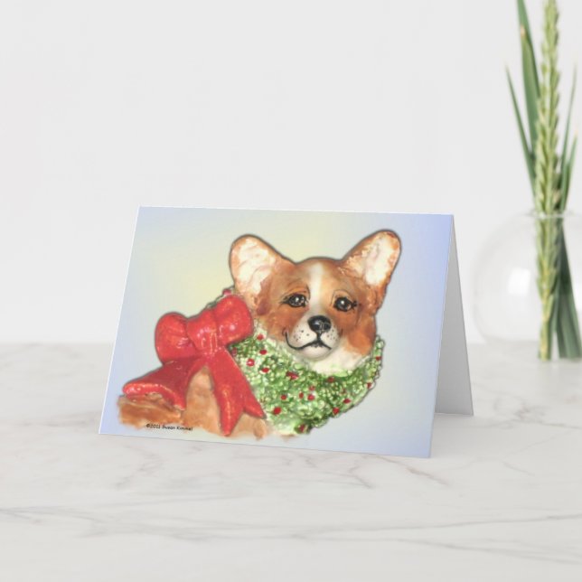 Corgi with Wreathe Christmas Card (Front)
