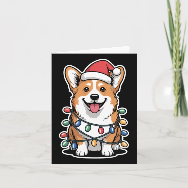 Corgi Wrapped In Christmas Lights  Card (Front)