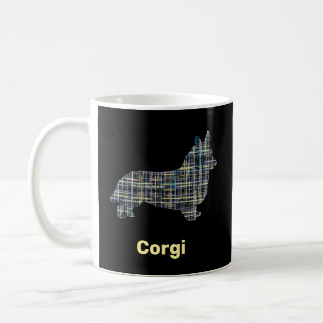 Corgi Yellow & Black Grid Line Coffee Mug (Left)