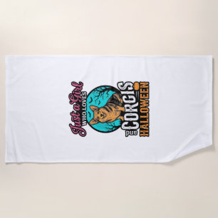 Corgis and Halloween Girl Vintage Engraving Shirt  Beach Towel