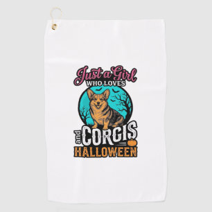 Corgis and Halloween Girl Vintage Engraving Shirt Golf Towel