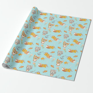 Corgis Are Diving In Ocean Pattern Wrapping Paper