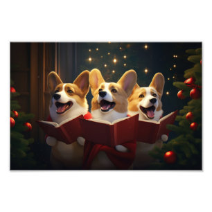 Corgis Christmas Caroling Festive Holiday Photo Print