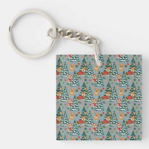 Corgis decorate the Christmas Tree in Forest Keychain