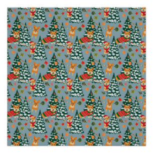 Corgis decorate the Christmas Tree in Forest Poster