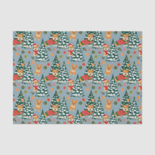Corgis decorate the Christmas Tree in Forest Tissue Paper
