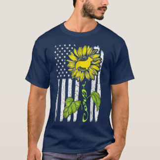 Corgis Dog American Flag And Sunflower USA Lover  T-Shirt