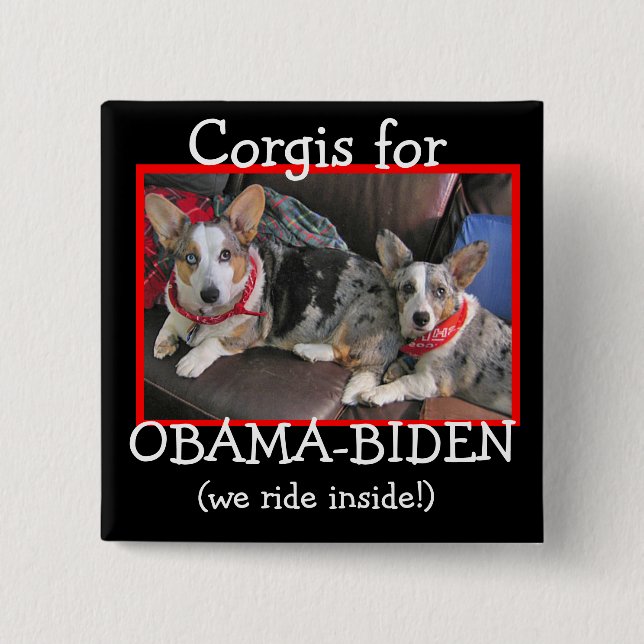 Corgis for Obama-Biden 2 Inch Square Button (Front)