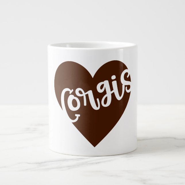 CORGIS - HEART WITH PAW TYPOGRAPHY LARGE COFFEE MUG (Front)