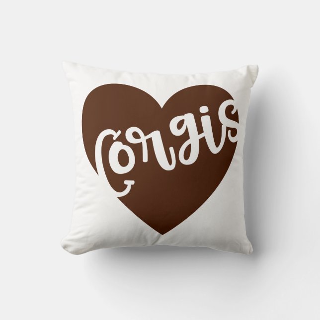 CORGIS - HEART WITH PAW TYPOGRAPHY THROW PILLOW (Front)