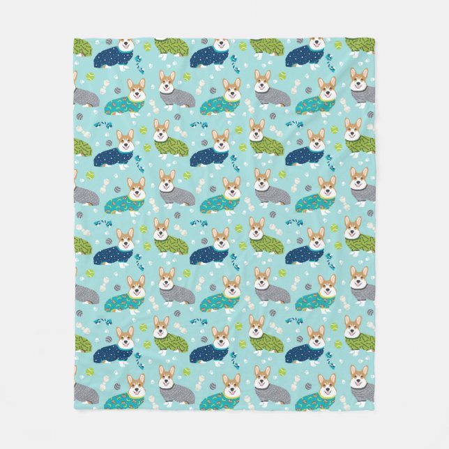 Corgis in PJs light blue Fleece Blanket (Front)