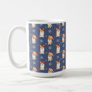 Corgis in Santa Hats and Snowflakes Pattern Coffee Mug