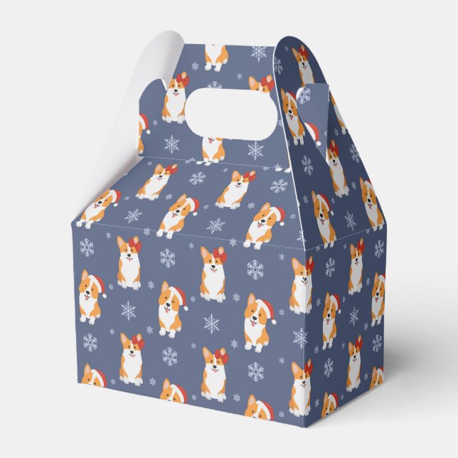 Corgis in Santa Hats and Snowflakes Pattern Favor Box (Front Side)