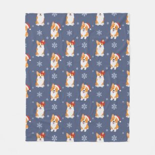 Corgis in Santa Hats and Snowflakes Pattern Fleece Blanket