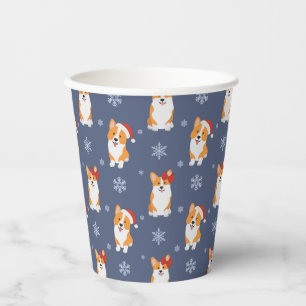 Corgis in Santa Hats and Snowflakes Pattern Paper Cups