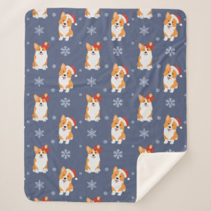 Corgis in Santa Hats and Snowflakes Pattern Sherpa Blanket