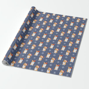 Corgis in Santa Hats and Snowflakes Pattern Wrapping Paper