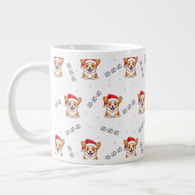 Corgis in Santa Hats Christmas Pattern Large Coffee Mug (Left)