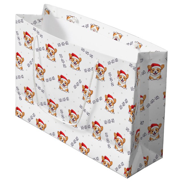 Corgis in Santa Hats Christmas Pattern Large Gift Bag (Front Angled)